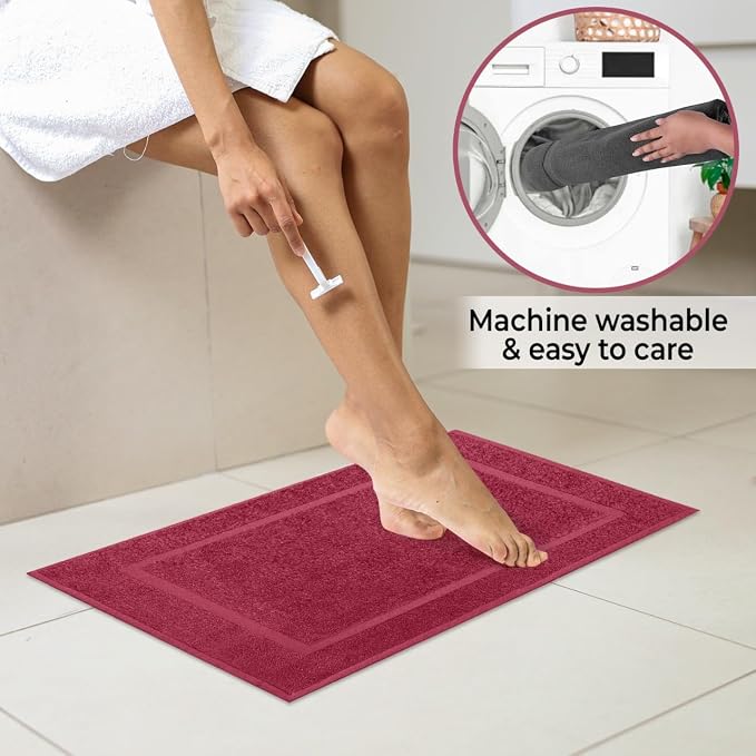 KAHAF COLLECTION Bath Mat Floor Towel Set - Absorbent Cotton Hotel Spa Shower/Bathtub Mats [Not a Bathroom Rug] (Burgandy, 2 Pack (16"x24"))