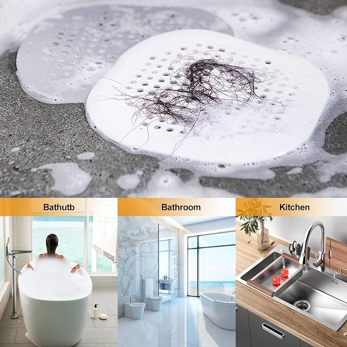 Hair Drain Catcher,Square Drain Cover for Shower Silicone Hair Stopper with Suction Cup,Easy to Install Suit for Bathroom,Bathtub,Kitchen 2 Pack (Sliver Grey Black) | Drainer Cover Silicone Hair Stopper with Suction Cups,Protector Accessories,Easy to I...