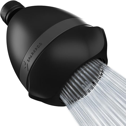 SparkPod High Pressure Shower Head, 3 Inch Fixed Showerhead, Black Matte | Rain, Pulsating & Combo Modes, Helps Boosts Low Water Pressure, Anti-Clog Nozzles, Easy Install
