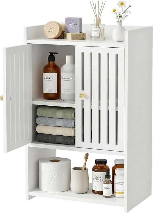 HAYOFAMY 4-Tier Wall Bathroom Storage Cabinet 7.9" D x 15.7" W x 23.6" H | PVC Medicine Cabinet Organizer with Door, for Living Room Kitchen Entryway Small Space
