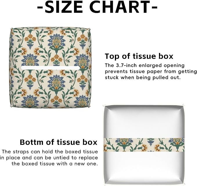 Turkish Motifs Tissue Box Cover Square,Tissue Box Holder with Belt Bottom,Stylish Leather Napkin Holder for Vanity Countertop,Nightstands,Office Desk,5.2"×5.2"×5.2"