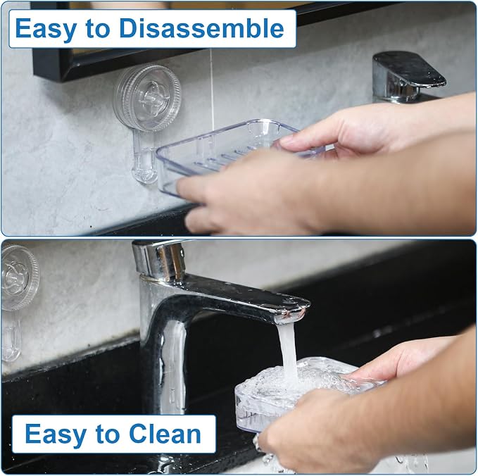 Suction Cup Soap Holder, Double Layer Soap Dish | 2 Tier No Drilling, Self Draining, Removable, Clear Acrylic Bar Soap Holder, Suitable for Bathroom and Kitchen