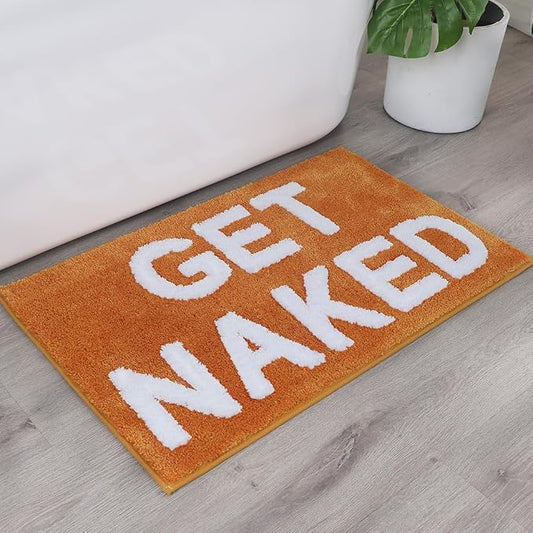 Zeeinx Get Naked Bath Mat Cute Bathroom Rugs Orange Bath Mat 20”x32” | Non Slip Absorbent Microfiber Machine Washable Orange Bathroom Rugs for Tub and Shower Orange Bathroom Decor