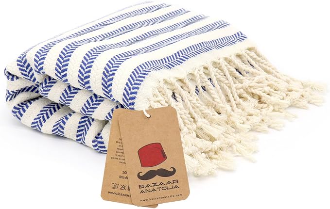 Turkish Beach Towel, 100% Cotton, 71x39 in, Arpa Dark Blue
