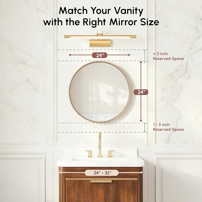 24 Inch Gold Round Bathroom Mirrors for Over Sink | Circle Mirror with Aluminum Frame, Wall Mirror for Vanity, Entryway, Living Room, Hallway and Bedroom Decor