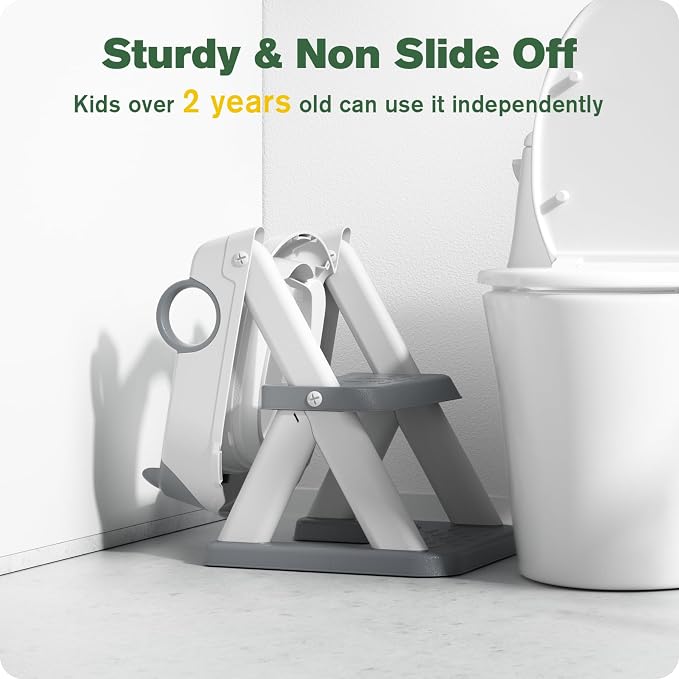 Potty Training Seat, Upgrade Toddler Toilet Seat for Kids Boys Girls, 2 in 1 Potty Training Toilet, Splash Guard Anti-Slip Pad Step Stool(Grey-Pu)