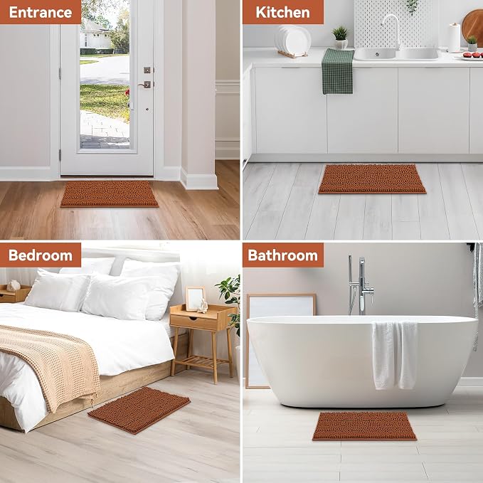 Bcoimo Small Bath Rug Mat,24x17 Soft Chenille Burnt Orange Bathroom Tub Mat | Non Slip with Rubber Backing Bathroom Rugs;High Absorbent And Quick Dry Microfiber mat;Machine Washable;Extra Soft Bath Rug