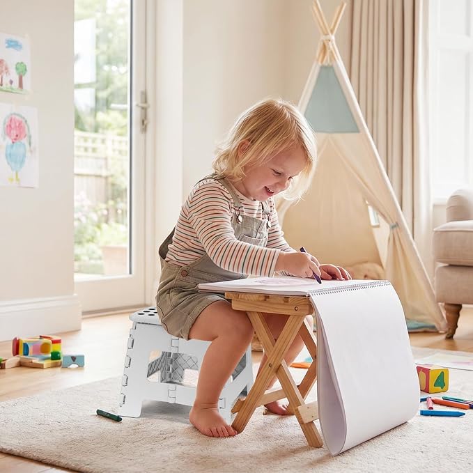 Dyforce Kids Step Stool 9 Inch, 300lbs Folding Step Stool for Toddler | Step stool White,Anti-slip Heavy Duty with Handle, Lightweight Foldable Foot Stool for Bathroom Kitchen Bedroom Outdoor