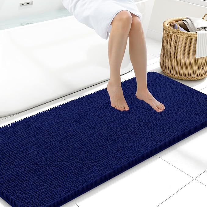 Arotive Bathroom Rugs 59x20, Soft Absorbent Shaggy Chenille Bath Rugs | Navy, Machine Washable Rubber Backing Bath Mats for Bathroom Floor Tub and Shower Home Decor Accessories