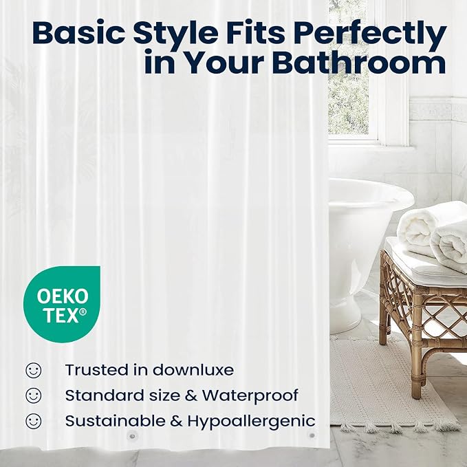downluxe Shower Curtain Liner, PEVA Plastic Shower Liner with 3 Magnets, 72" x 72" Waterproof Bathroom Curtain, Frosted, 1 Pack