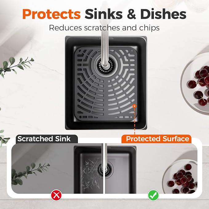 Snuggery Silicone Sink Protector for Kitchen Sink, 12"x14" Rear Drain | Scratch protection, cushions fragile dishes and glassware, dishwasher safe, food-grade silicone, 446°F heat resistant
