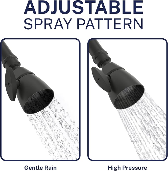 HammerHead Showers® Solid Metal 2 Inch High Pressure Shower Heads - MATTE BLACK – 2.5 GPM Shower Heads High Pressure - High Flow Shower Head with ADJUSTABLE SPRAY PATTERN - Fixed Shower Head