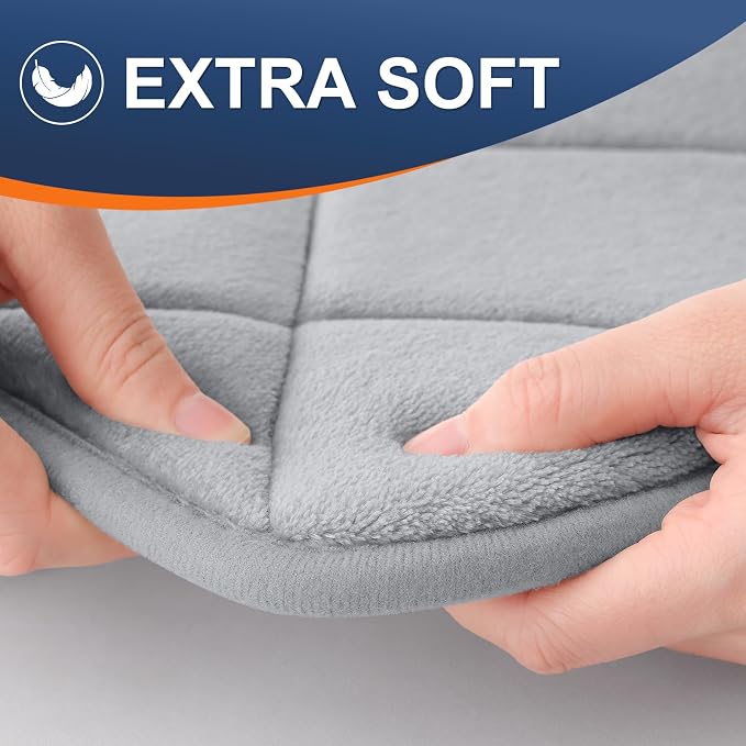 OLANLY Memory Foam Bath Mat 44x24, Ultra Soft and Absorbent Bathroom Rugs | Light Gray, Quick Dry, Machine Washable Shower Bath Rugs, Comfortable Bath Carpet for Bathroom Floor, Tub and Shower