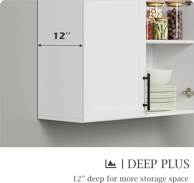 FIMELLO Wall Cabinet, Wooden Medicine Cabinet, Wall Amount Cabinet for Bathroom Laundry Kitchen Garage, White