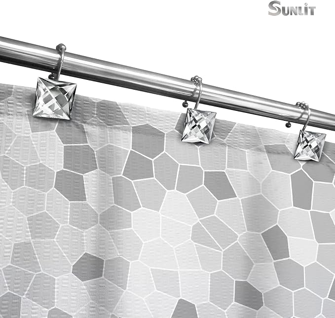 Sunlit Luxury Design Square Clear Diamond Crystal Gem Bling with Glide Balls Shower Curtain Hooks, Rust Proof Metal Rhinestones Glam Shower Curtain Rings-12 Pack