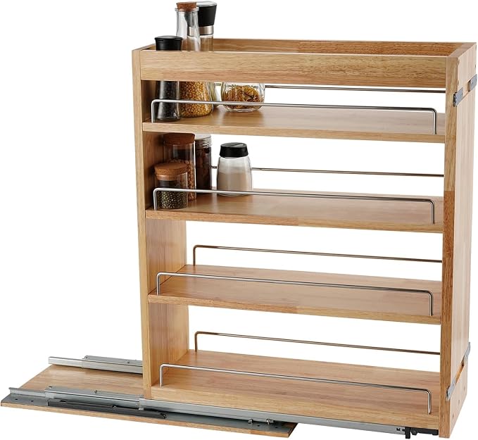 DINDON Pull Out Spice Rack Organizer for Cabinet, (6.5" W x 21.9" D x 25.2" H) Multi-Use Wood Pull Out Cabinet Organizer Slide Out Shelf Cabinet Storage for Kitchen, Pantry Organization