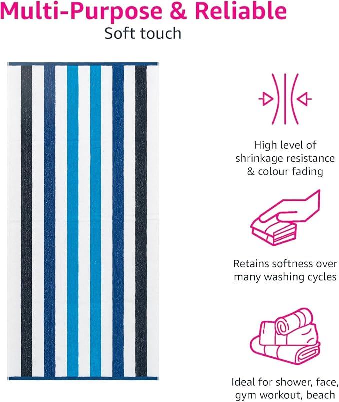 CASA COPENHAGEN Monaco Beach Towels Designed in Denmark Rough and Tough, Quick Dry, for Pool, Bath & Shower 30x60 inches 4 Pieces Cotton Beach Bath Towels Set - Multi Blue
