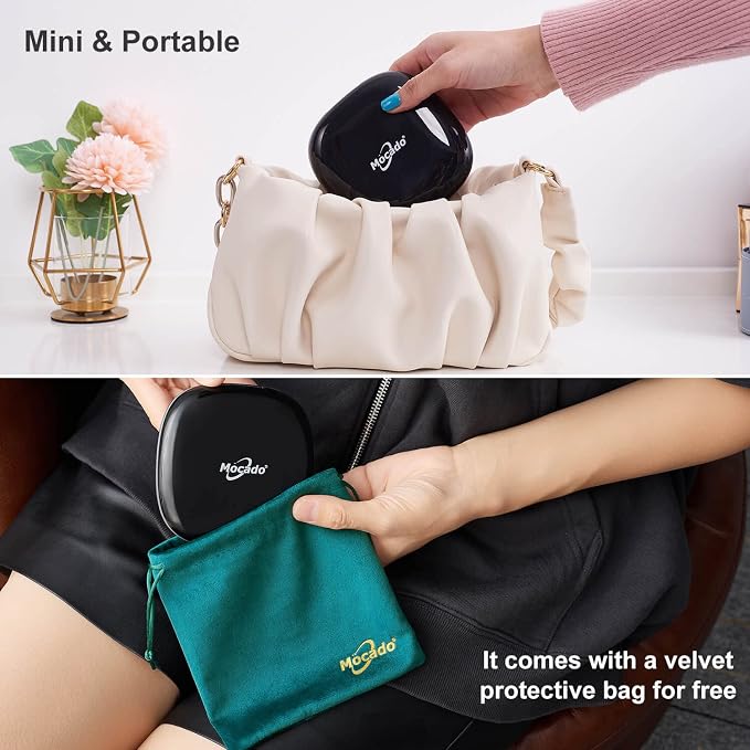 Mocado Compact LED Magnifying Travel Makeup-Mirror - 4 inches 1X/10X Magnification Small Hand Pocket Dimmable Double Sided USB Rechargeable Touch Screen, Portable Tabletop Cosmetic (Black) | Double Sides Lighted, 3 Colors Lighting, 0-100% Brightness, D...