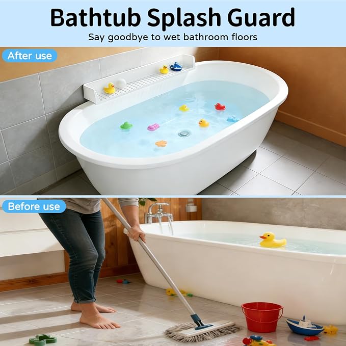 Splash Guard for Bathtub, 31-Inch Silicone Tub Toy Tray for Kids | Bathtub Splash Guard for Kids, Tub Edge Guard with Toy Holder Shelf to Help Reduce Spills and Keep Floors Dry