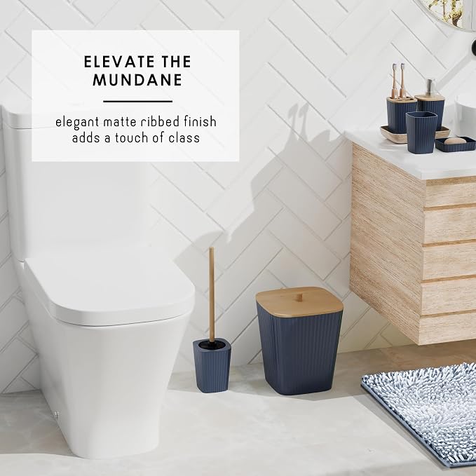 Clara Clark Bathroom Accessories Set - Bathroom Set, Bathroom Sets with Shower Curtain and Rugs, Shower Curtain Set with Bathroom Trash Can - Ombre Navy - 22PC | 22 Piece Ombre Navy Bathroom Accessories Set with Toothbrush Holder, Soap Dispenser, Soap ...