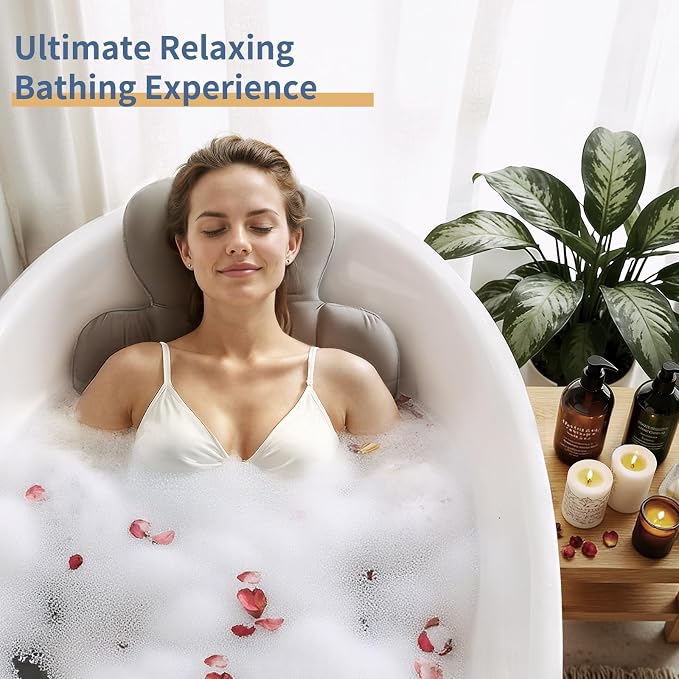 Bath Cushion, Full Body Bathtub Pillow with 160 Suction Cups, Bath Mat for Head and Neck Support, with Laundry Bag (Dark Gray, 60" x 16")