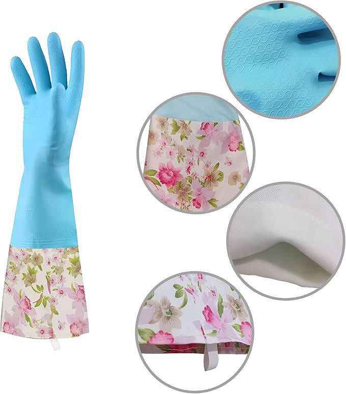 KINGFINGER PVC Latex-Free Long Dishwashing Gloves for Household Cleaning, Waterproof, 2-Pair Large with Long Cuff & Flock Lining
