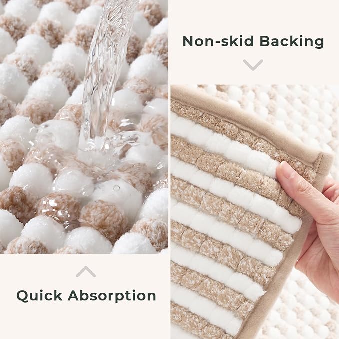 FRESHMINT Chunky Ombre Chenille Bathroom Rug 20"x32", Water Absorbent Soft Bath Rugs for Bathroom Floor, Thick Non Slip Bath Mat Washable Quick Dry Shower Mats, Beige and White | Water Absorbent, Soft Bath Rugs for Bathroom Floor, Thick Non Slip, Washa...