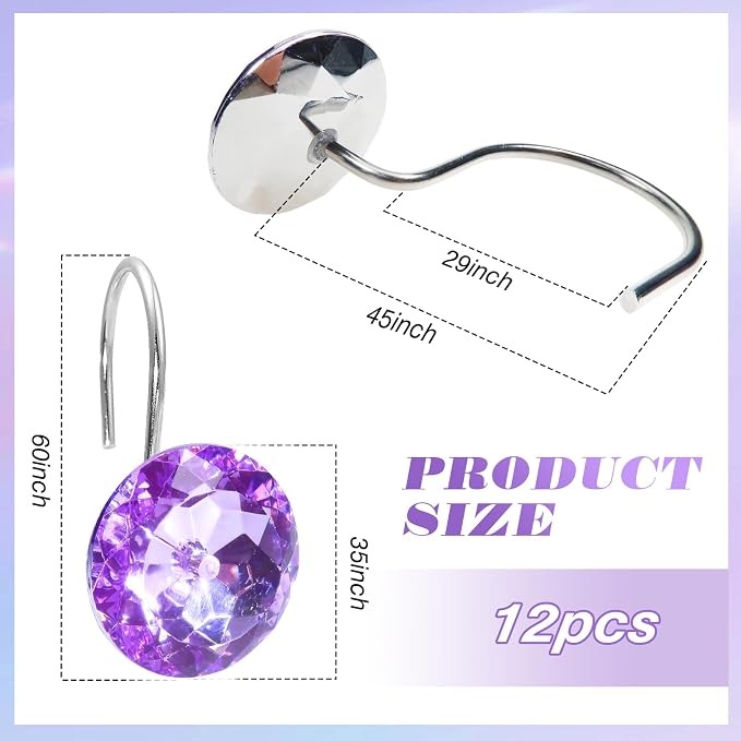 TOAOB Stainless Steel Shower Curtain Hooks Rings Bling Purple Shower Hooks Rust Resistant Shower Rings Set of 12 Pack for Decorative Curtain Accessories and Bathroom Rods