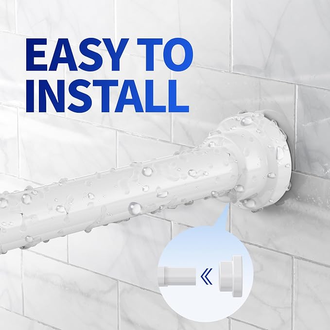 Mcrbeay Shower Curtain Rod, 1" Diameter Heavy Duty Tension Shower Rod | Adjustable 28-102 inch Non Slip No Drill Spring Tension Rod For Bathroom, Shower Stall, No Rust, White