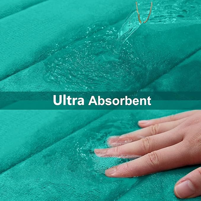 Buganda Memory Foam Bath Mat 47 x 24, Ultra Soft Absorbent Bathroom Rugs | Teal, Machine Washable Quick Dry Bath Mats for Bathroom Floor, Shower and Tub, Home Decor Accessories