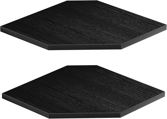 JJL Corner Shelves, 12 Inch Corner Shelf Wall Mounted with Wire Hole, 2 Tier 13.3 Inch Deep Wooden Corner Hanging Shelving for Wall Storage, for Speaker, Cable Box, Black