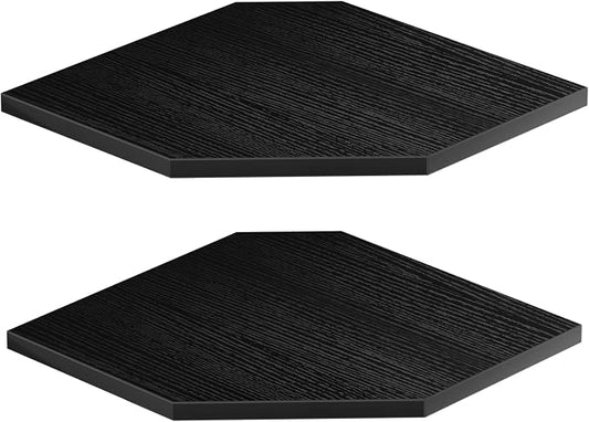 JJL Corner Shelves, 12 Inch Corner Shelf Wall Mounted with Wire Hole, 2 Tier 13.3 Inch Deep Wooden Corner Hanging Shelving for Wall Storage, for Speaker, Cable Box, Black