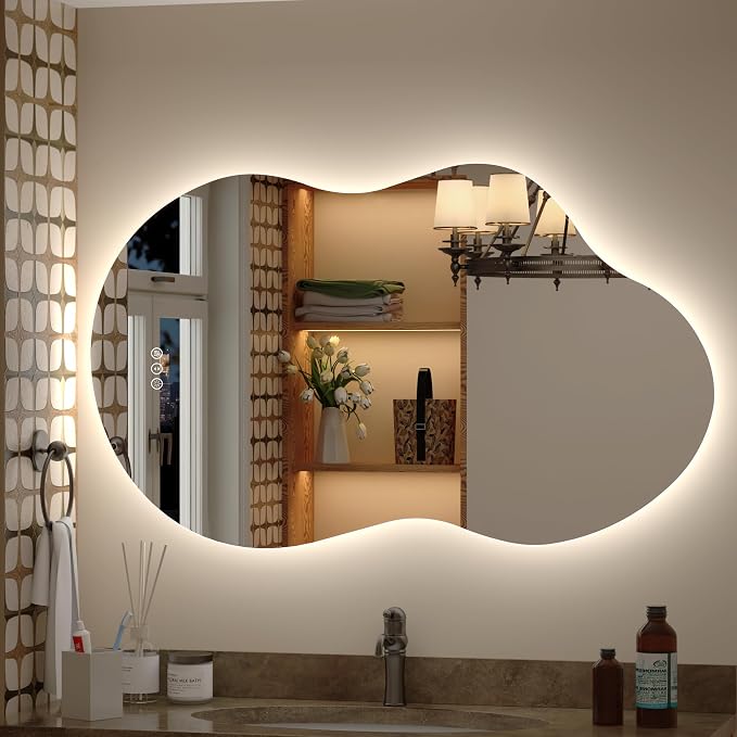 40x24 Inch Irregular Cloud LED Bathroom Mirror | Asymmetrical Backlit Bathroom Vanity Mirror, Anti-Fog, Dimmable, 3 Colors, Memory, Shatterproof (Horizontal /Vertical)