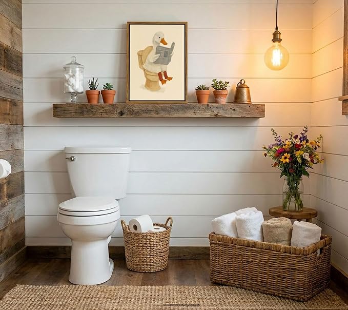 Floating Framed Funny Bathroom Goose Canvas Wall Art Cute Duck Painting Picture Wall Decor Reading Newspaper Goose Poster Print Artwork for Washroom Bathroom Restroom Home Decoration 16x24in
