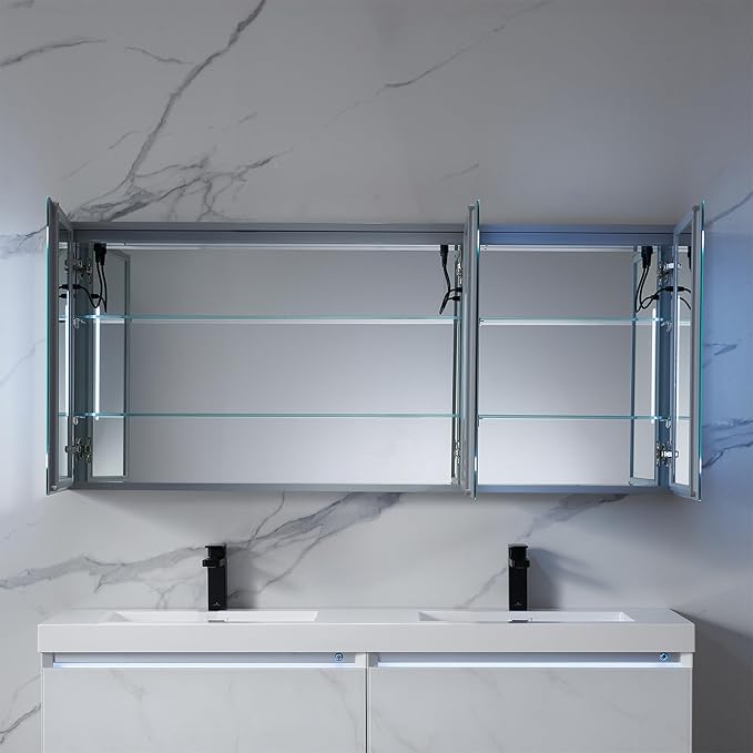 Blossom LED Lighted Bathroom Medicine Cabinet Mirror, Defogger, 60x26 | Bathroom Storage Cabinet, Medicine Cabinets Organizer, Vanity Mirror with Storage, Recessed/Surface Mount, Adjustable Shelves