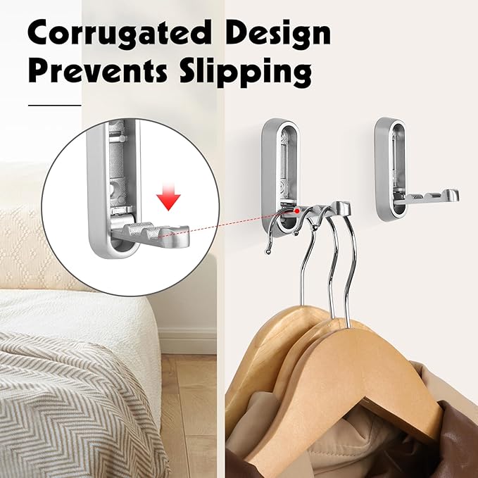 Foldable Wall Hook, Silver, 4 Pack, Screw Mounted, Heavy Duty Coat Hooks | 90° Foldable Design, Wall Mounted, Zinc Alloy, Flip-Down Design, Includes Screws And Anchors, For Bedroom, Entryway, Closet