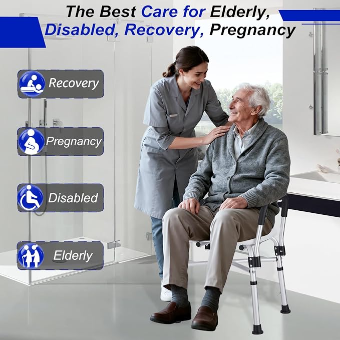Shower Chair for Elderly and Disabled Inside Shower,Gray | 6-Height AdjustableShower Seat for Inside Tub,Shower Chair with Arms and Back 400 LB Heavy Duty