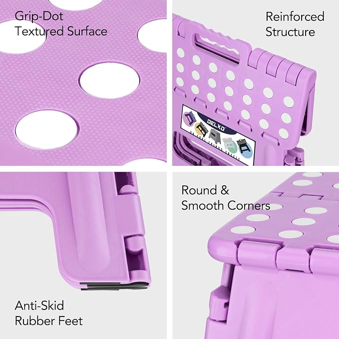 Delxo Folding Step Stool 13 Inch,300 Lbs Step Stool for Adults Purple | Foldable Step Stool 13",Non-Slip Foot Stools with Handle,Lightweight Collapsible stools for Kitchen,Bathroom,Bedroom,Garden