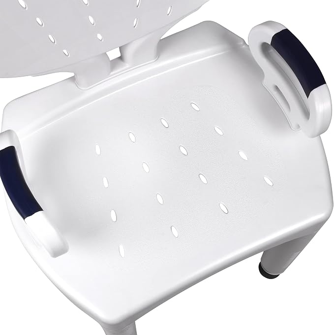 Vaunn Medical Shower Chair Bath Seat with Padded Arms, Removable Back and Adjustable Legs for Bathtub Safety (Wide Chair With Arms)