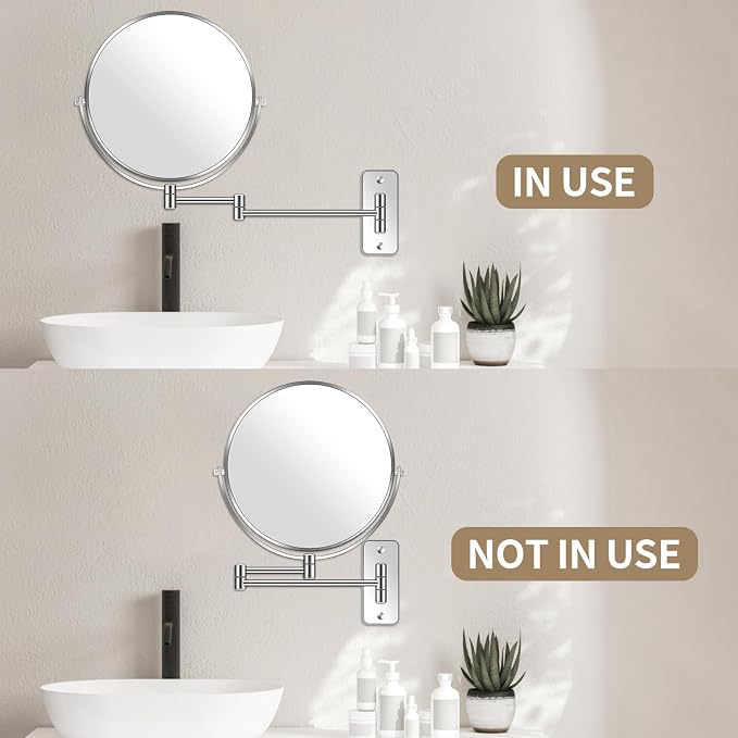 BTremary 8” Wall Mounted Magnifying Makeup Mirror 1X/7X Wall Mount Mirror Swing Arm Two-Sided 360° Swivel Bathroom Shaving Mirror for Men and Women in Hotel/Home, Chrome