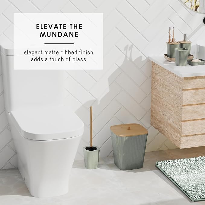 Clara Clark Bathroom Accessories Set - 27PC Bathroom Set with Adhesive Corner Shower Caddy Hanging, Bathroom Sets with Shower Curtain and Rugs, Ombre Sage Green Shower Curtain Set with Trash Can | 27 Piece Ombre Sage Green Bathroom Sets with Shower Cur...