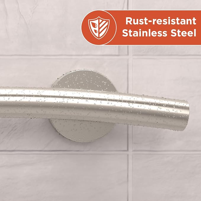 HEALTHCRAFT Wave Grab Bar 24" Single Pack, ADA Rail - Brushed Stainless | Wave-shaped decorative grab bar, ADA compliant, 500 lb capacity