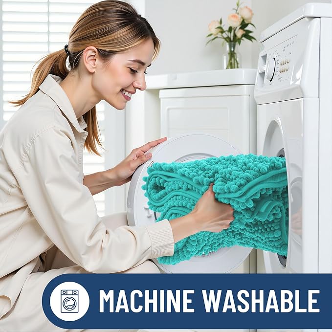 Smiry Bathroom Rugs 36X24, Extra Soft Rubber Backing Chenille Bath Mats | Turquoise Machine Washable Non Slip Quick Dry Bath Mats for Bathroom Floor, Tub, Shower, Home Decor Accessories