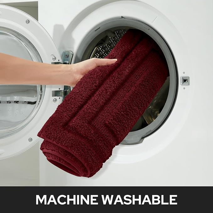 HOMEIDEAS Bathroom Rugs Sets 2 Piece, Super Soft and Absorbent Non Slip Microfiber Machine Washable Bath Mat Set (20" x 32" + 16" x 24", Burgundy Red)