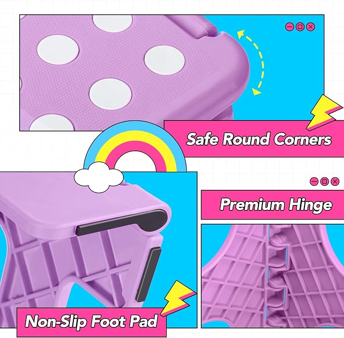 Delxo Folding Step Stool 11 Inch,300 Lbs Step Stool for Kids&Adults Purple | Foldable Step Stool 11",Non-Slip Foot Stools with Handle,Lightweight Collapsible stools for Kitchen,Bathroom,Bedroom,Garden