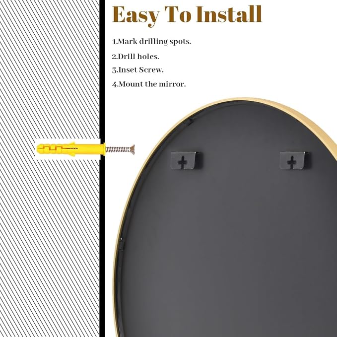 Large Gold Round Bathroom Mirror 48" with Thin Metal Frame | Circle Wall Mounted Mirror Hanging or Leaning Decor for Hallway, Entryway, Fireplace Mantel, Living Room