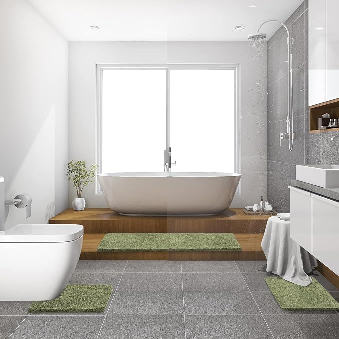 MIULEE Sage Bathroom Runner Rugs Soft Microfiber Bath Mat 24x60 Inch | Absorbent, Non Slip, Quick Dry, Fluffy Bath Rugs for Bathroom Floor Tub Showers, Machine Washable