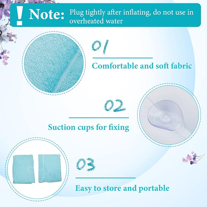 Jetec 2 Pcs Inflatable Bath Pillow with Suction Cup Terry Cloth Covered Bath Pillow Shell Shape Bathtub Spa Pillows Comfortable Soft Cushion Neck Support Fits All Pool Bathroom Home Spa Hot Tub(Blue)