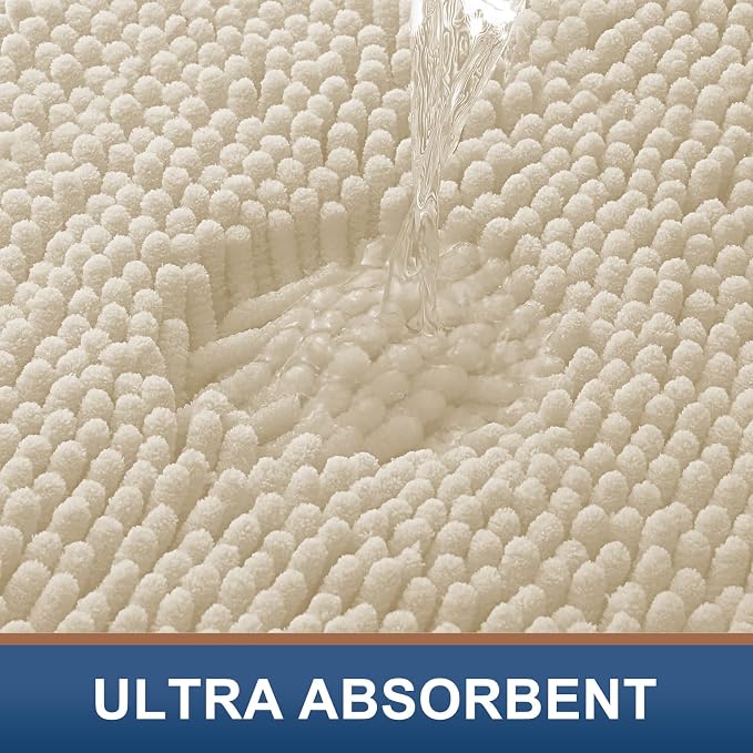 Smiry Bathroom Rugs 36X24, Luxury Chenille Extra Soft Absorbent Bath Mat | Sand, Machine Washable Non-Slip Plush Bath Mats for Bathroom, Tub, Shower, and Floor, Home Decor