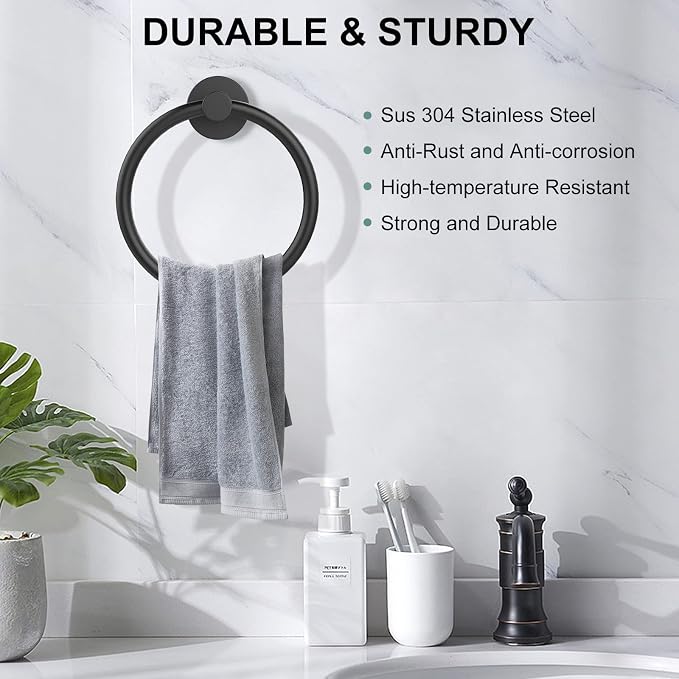 SetSail Towel Holder for Bathroom Wall Matte Black Towel Ring, 2 Pack | Stainless Steel Heavy Duty Hand Towel Hanger for Bath, Kitchen